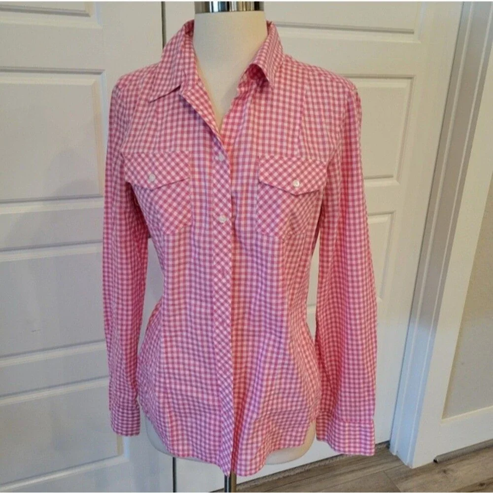 Banana Republic Women’s Pink/White Gingham Collared Button-Down Shirt S